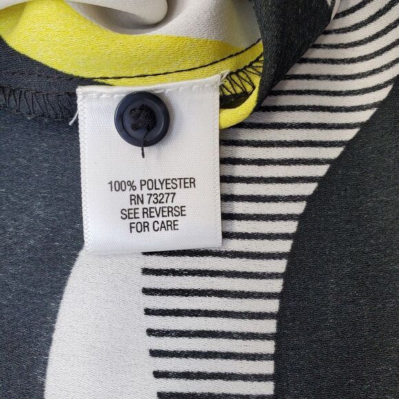 Dana Buchman Blouse Top Womens Large Multi Geometric Slit Collared Button Front - Picture 8 of 9